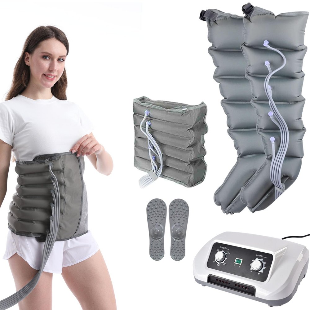 6 Cavity Electric Air Compression Boots Recovery System, Lymphatic Drainage Leg Massager, Sequential Compression for Circulation Arm Leg Waist Wraps Foot Ankles Calf Massage Machine Pain Rel