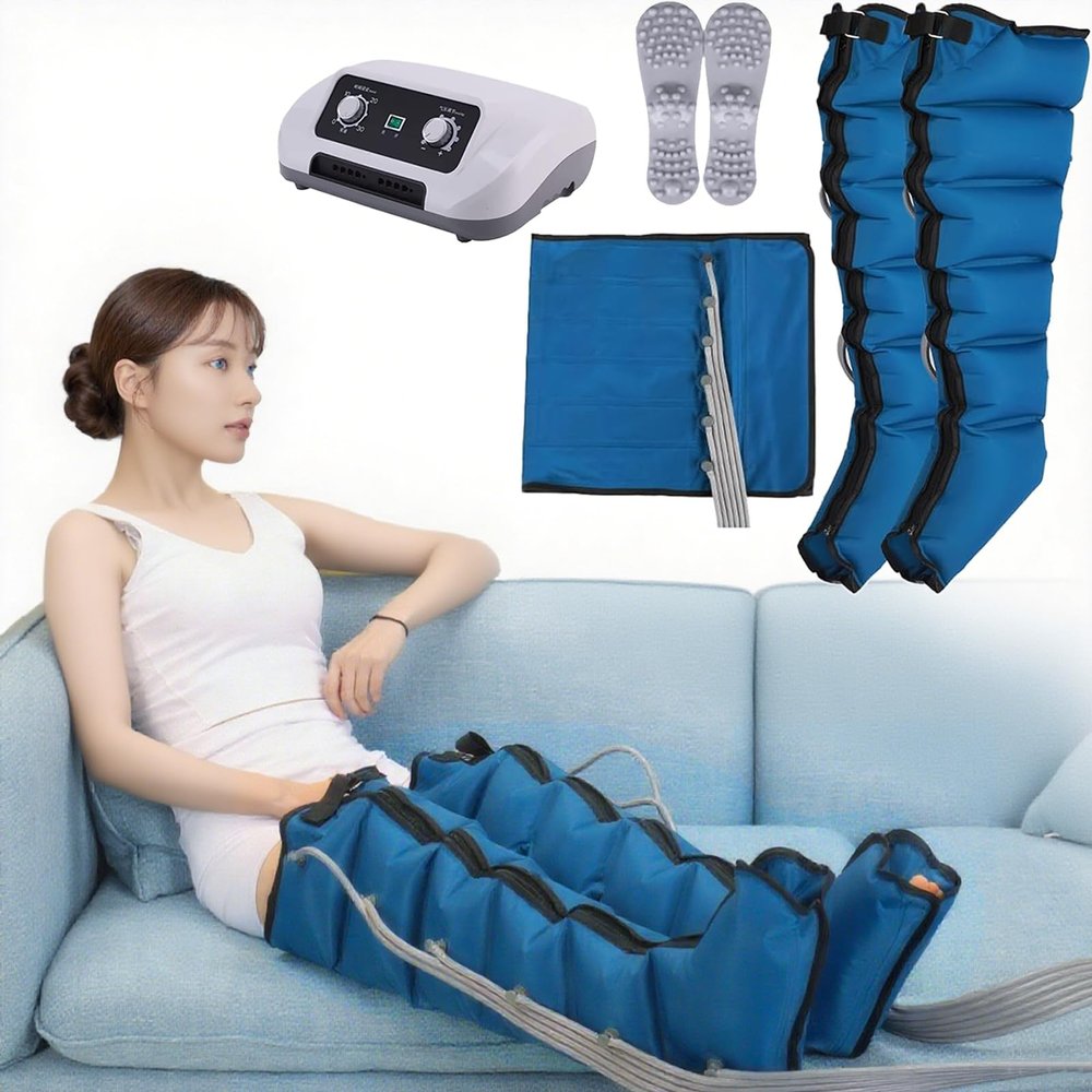 6 Cavity Air Compression Leg Massager Machine, Pressotherapy and Lymphatic Drainage, Lipedema Legs Treatment Massager, Full Body Waist Arm Leg Relax Instrument (Blue, 2legs+Waist)