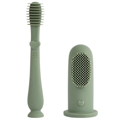 Vicloon Finger Toothbrush Oral Cleaner Kit, 2 Pcs Baby Finger Toothbrush Tongue Oral Cleaner Kit, Soft Baby Silicone Fingers Toothbrushes for Teething Oral Cleaning Care for 6-18 Months, Gray Green