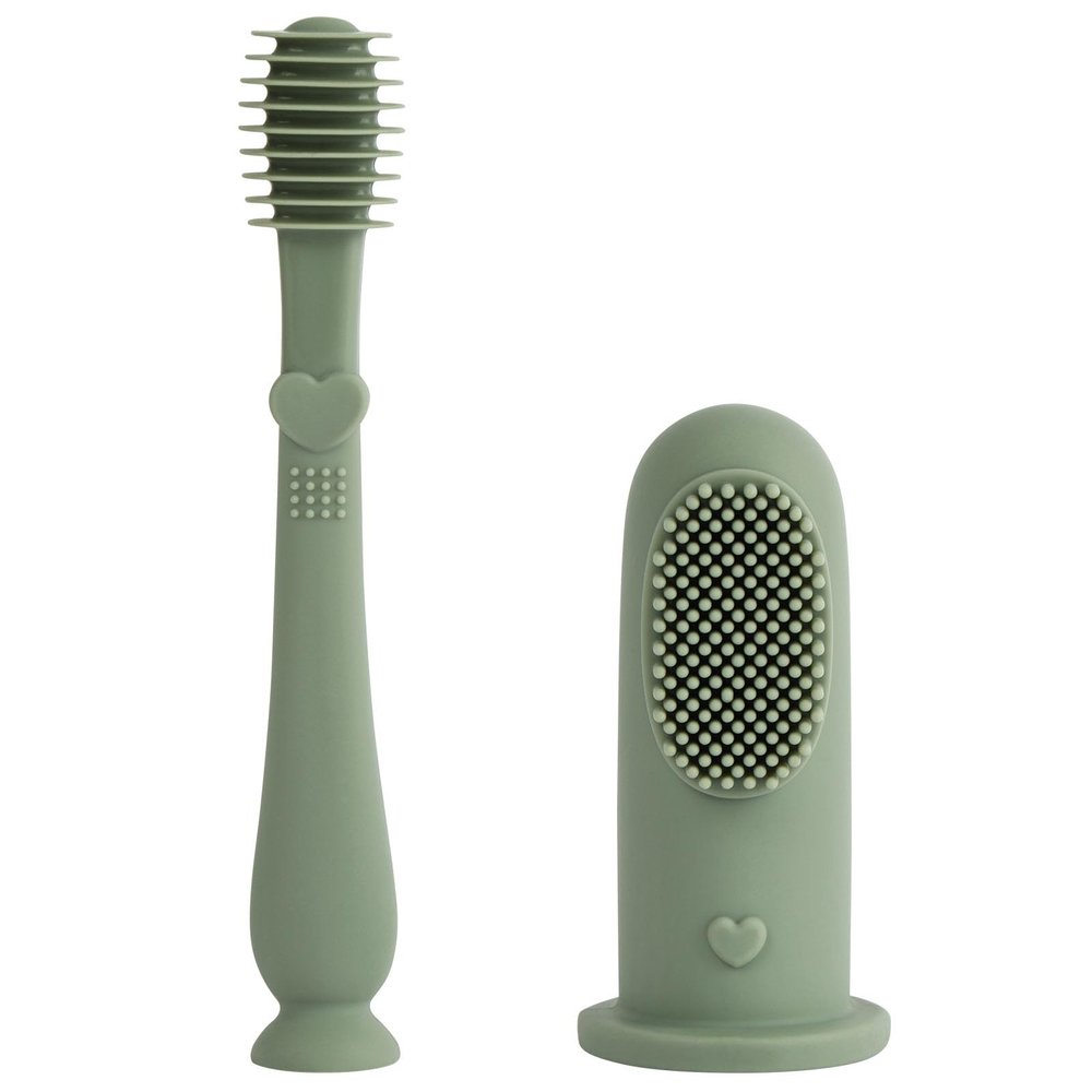 Vicloon Finger Toothbrush Oral Cleaner Kit, 2 Pcs Baby Finger Toothbrush Tongue Oral Cleaner Kit, Soft Baby Silicone Fingers Toothbrushes for Teething Oral Cleaning Care for 6-18 Months, Gray Green