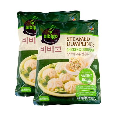 Bibi-go's Steamed Chicken Coriander Dumplings Frozen Asian Appetizer Microwave Ready Origin Korea 560g Pack Of 2