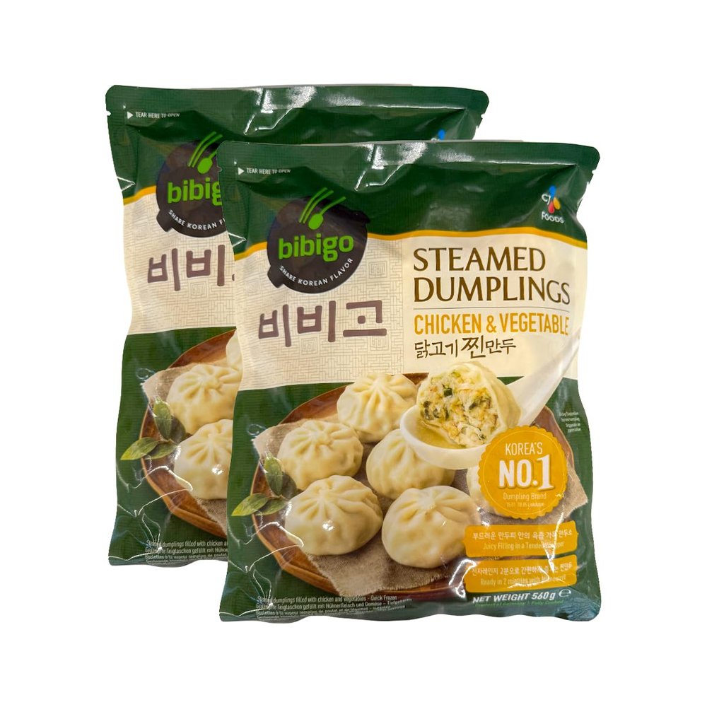 Bibi-go Steamed Dumplings 560G Filled With Chicken And Vegetables, Juicy Filling In A Tender Wrapper Quick Frozen Product Of Korea Pack Of 2
