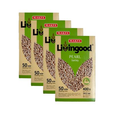 Living Mak-fa's Pearl Barley Mak-fa's Hearty Whole Grain for Soups and Stews Russian Grocery Product 400g Pack of 4