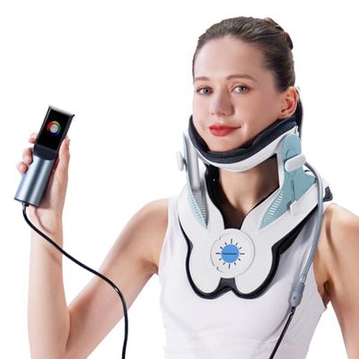 Cervical Traction Device with Electric Air Pump, Neck Pain Relief and Relaxation, 3 Power Traction Levels, 8 Built-in Airbags for Effective Support