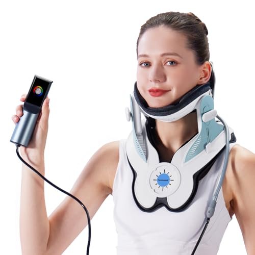 Cervical Traction Device with Electric Air Pump, Neck Pain Relief and Relaxation, 3 Power Traction Levels, 8 Built-in Airbags for Effective Support