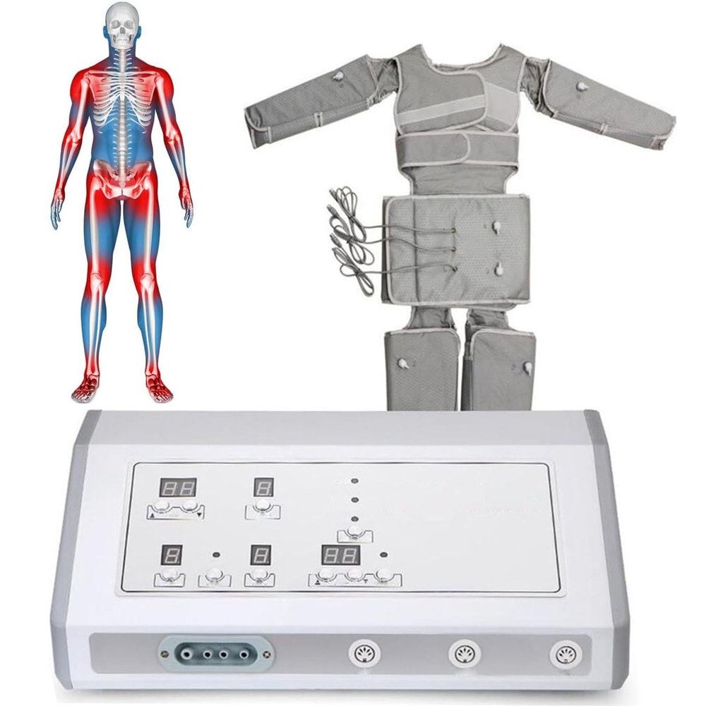 Dyqyym Full Body Pressotherapy Massage Lymphatic Drainage Beauty Machine Electric Arm Neck Massager Air Compression Circulatory Massager Adjustable Intensity,Grey (Silver)