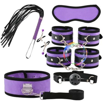ZeeKoug Purple Fashion 7-Piece Crystal Velvet Pilates Cosplay Yoga Set, Adjustable Wrist With Eye Mask Fun Sports Accessories, Couple Gift