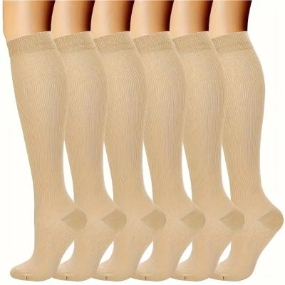 compression socks 6 Pairs Solid Color Compression Nurse Socks Black(6pairs skin,S M)