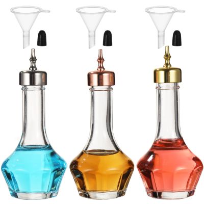 3-Piece Cocktail Bitters Bottles Set, 50 Ml Glass Bottles With Funnels & Caps For Precision Mixing