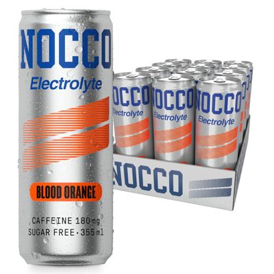 NOCCO Electrolyte Sugar Free Energy Drink 180mg Caffeine with Magnesium, Potassium & B Vitamins Supports Muscle Function & Boosts Focus 12 x 355ml (Blood Orange)