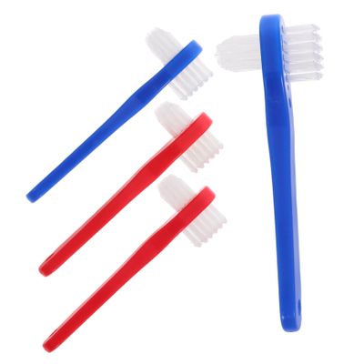 ERINGOGO 4PCS Portable Denture Brush Set with Soft Double Sided Toothbrushes for False Teeth Cleaning Compact Oral Care Brushes for Travel and Daily Gum Friendly Use