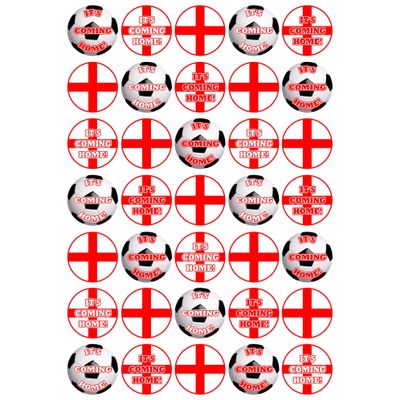 It's Coming Home England Party Mix - Edible Cupcake Toppers - Wafer or Icing - Football Birthday Party Themed Celebration Cake Decorations for Cupcakes, Cookies, Brownies, Muffins & More!