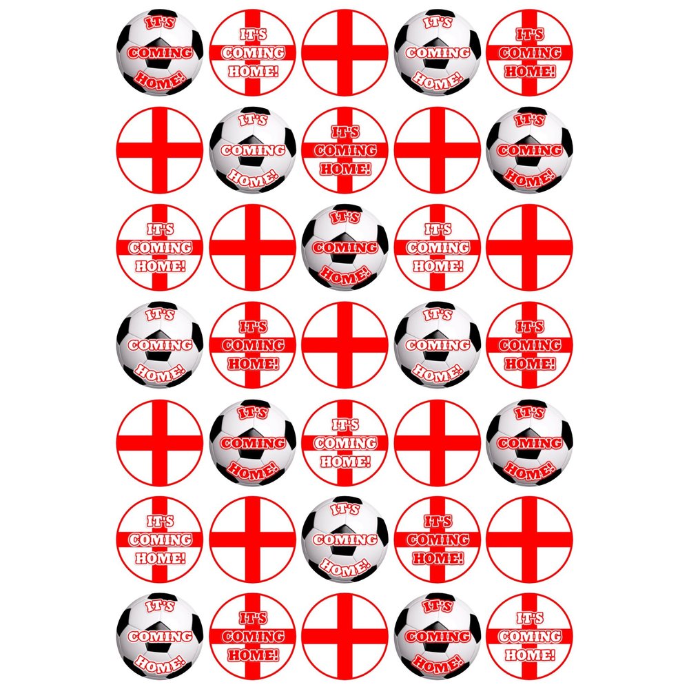 It's Coming Home England Party Mix - Edible Cupcake Toppers - Wafer or Icing - Football Birthday Party Themed Celebration Cake Decorations for Cupcakes, Cookies, Brownies, Muffins & More!