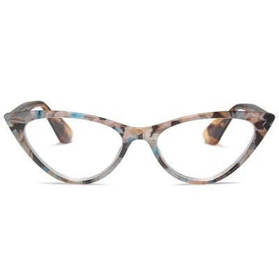 2SeeLife Small Cat Eye Reading Glasses for Women Narrow-Medium Fit, Sturdy Frame, Spring Hinges, Premium Funky Readers, Rose-Blue Tortoise, +2.00