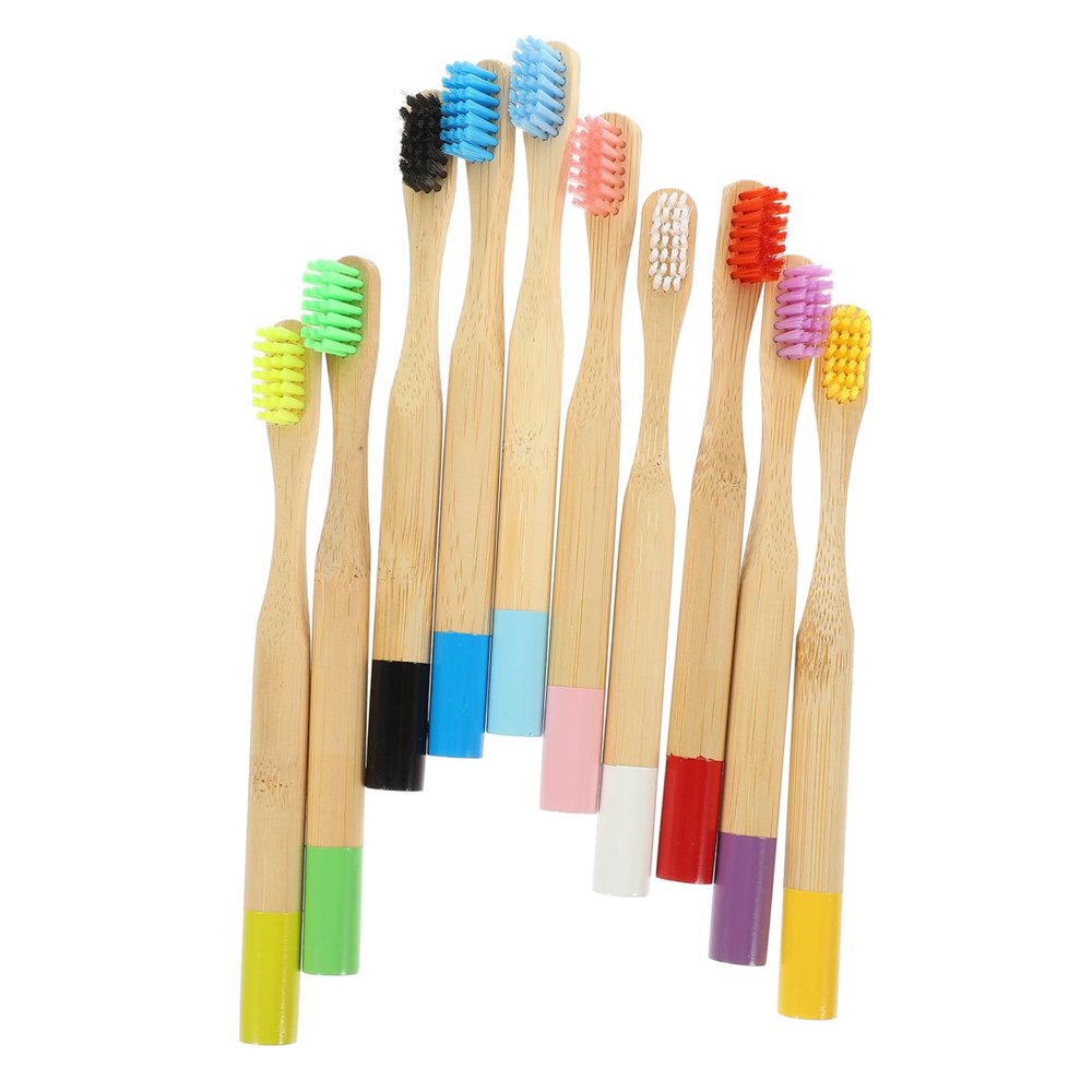 Mikinona 10pcs Portable Boys and Girls Toothbrushes with Wear-Resistant Bristles and Bamboo Handles for Comprehensive Cleaning and Safe Use by Children