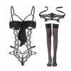 1 Piece Of Lace One-Piece, 1 Lace Eye Mask, 1 Pair Of Stockings, Women'S Fashion Underwear, Sexy Clothing, One-Piece Pajamas (Black). view 1