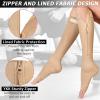 Ailaka Zipper Compression Socks 20-30mmHg, Easy On Off Support Socks for Men & Women, Open Toe Breathable Flight Socks for Travel, Nursing, Swollen Legs(Beige-Logo, M) view 4
