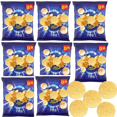 Bold Flavour Pair PMP - Cheese & Onion & Salt & Vinegar Crisps 70g Savoury Wheat Snacks - dsc (8 x Pack, Salt & Vinegar Flavour)