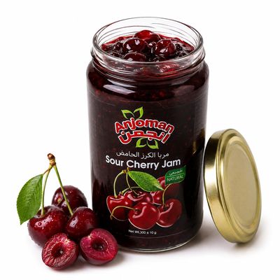 Anjoman Sour Cherry Jam - 300g, Delicious Fruit Jam Flavor, Natural, Smooth and Aromatic Spreads for Breakfast & Desserts, Handmade & Family Loved Fruit Jams