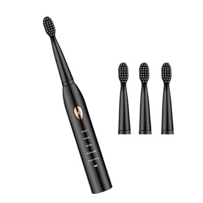 Toothbrush Electric IPX7 Waterproof Tooth Brush Adjustable Portable Tooth Cleaning Tool with 4 Heads, Black Gold