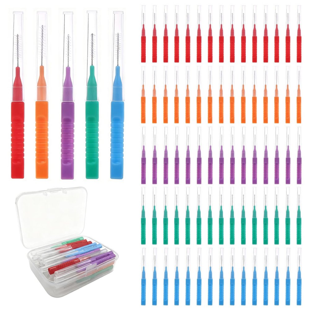 iCovalescent 80 Pcs Interdental Brushes, Teeth Cleaner, Tooth Cleaning Tool for Cleaning Gaps Between Teeth(5 Colors)