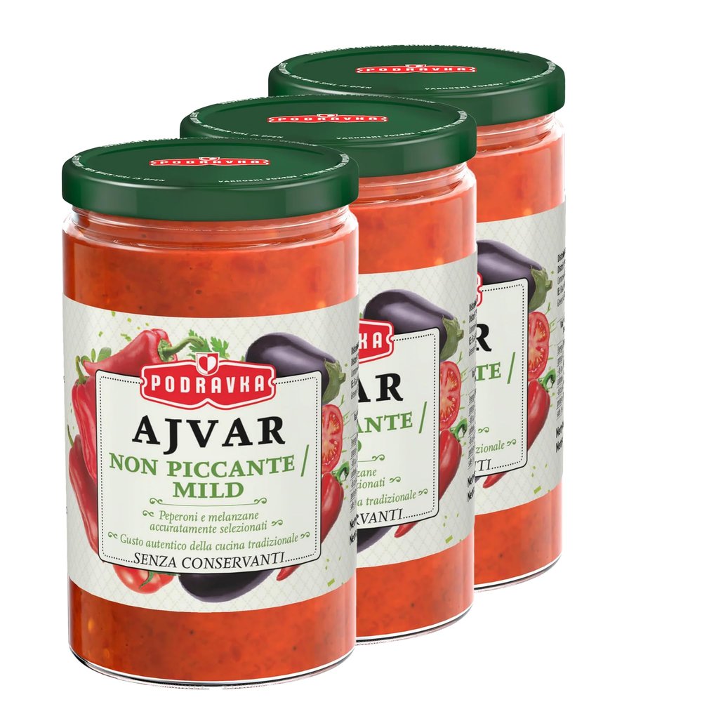 Africa Select Podravka Mild Ajvar Sauce 350g Sandwich Jar (Pack of 3) | Roasted Red Pepper Relish