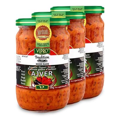 Africa Select Vipro Home Made Mild Ajvar 580ml Jars (Pack of 3) | Authentic Roasted Red Pepper Relish from the Balkans