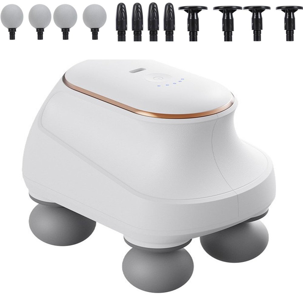 4 Heads Massager, Horse MassagerElectric Handheld Muscle Percussion Massager Gun with 12 Massage Heads for Shoulder Body Back Leg Pain Relief (White)