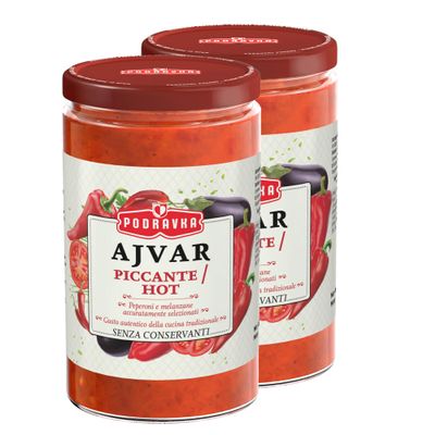 Africa Select Podravka Hot Ajvar Sauce 350g Sandwich Jar (Pack of 2) | Spicy Balkan Roasted Red Pepper Relish with Chili