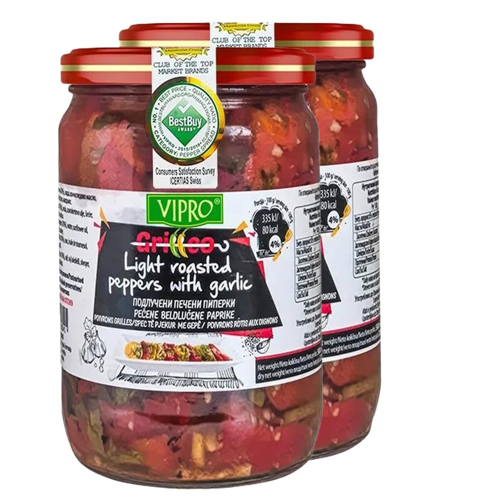 Africa Select Vipro Lightly Roasted Peppers with Garlic 580ml Jars (Pack of 2) | Mediterranean Fire-Roasted Peppers
