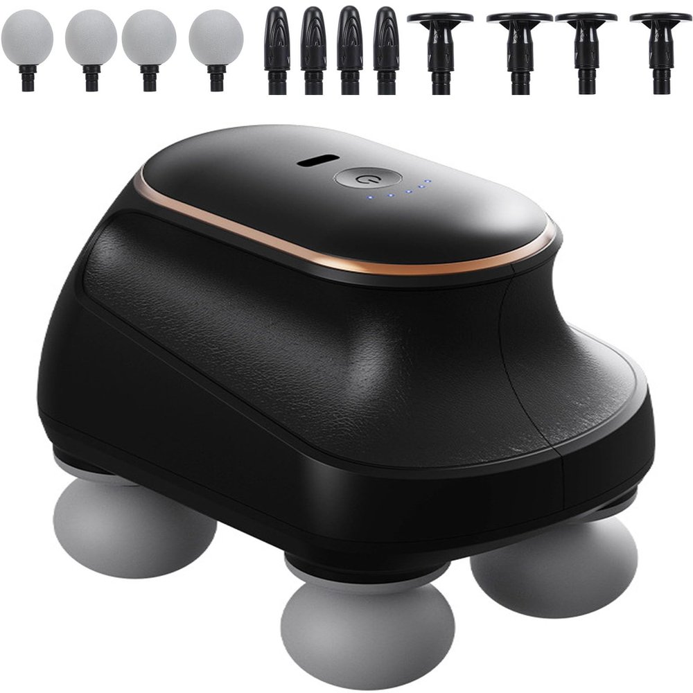 4 Heads Massager, Horse MassagerElectric Handheld Muscle Percussion Massager Gun with 12 Massage Heads for Shoulder Body Back Leg Pain Relief (Black)