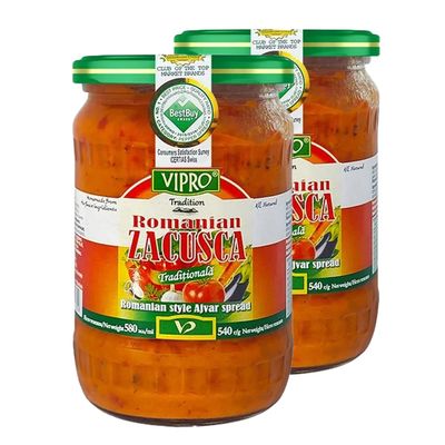 Africa Select Vipro Romanian Zacusca Ajvar Sauce | Roasted Pepper & Aubergine Dip | Balkan Vegetable Relish Paste, 580ml (Pack of 2)