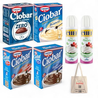 Cameo Ciobar "Kit 4 Tastes" of Hot Chocolate with: Classic Chocolate, Dark Chocolate, White Chocolate and Chocolate Zero Added Sugar 76 g + 2 Cream Chef Spray + Joytaly Bag