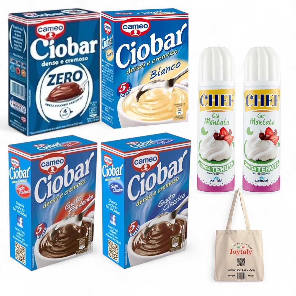 Cameo Ciobar "Kit 4 Tastes" of Hot Chocolate with: Classic Chocolate, Dark Chocolate, White Chocolate and Chocolate Zero Added Sugar 76 g + 2 Cream Chef Spray + Joytaly Bag