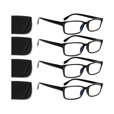 Kerecsen 4 Pack Reading Glasses for Men and Women with Spring Hinges - Black Designer Style Rectangular Readers (4 BLACK, 2.00, Dioptres)
