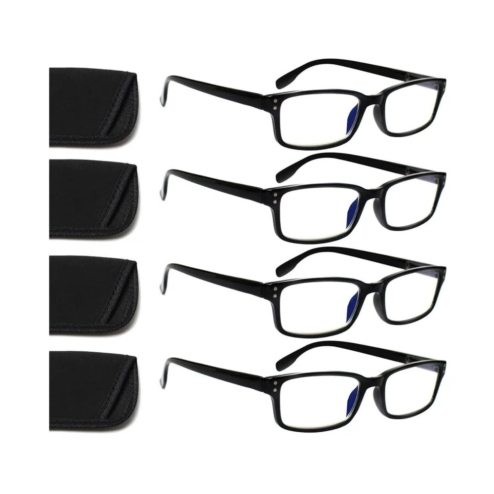 Kerecsen 4 Pack Reading Glasses for Men and Women with Spring Hinges - Black Designer Style Rectangular Readers (4 BLACK, 2.00, Dioptres)