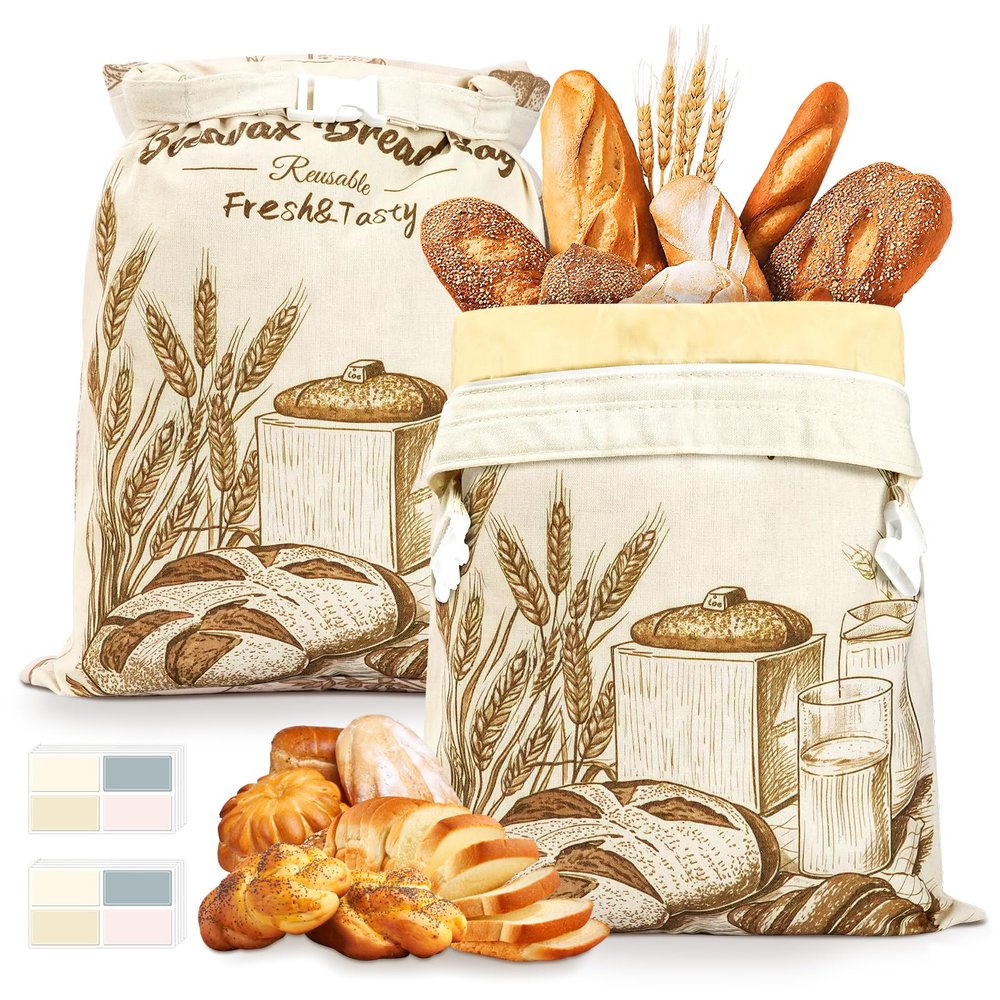 CXRYLZ-FUR 2Pcs Beeswax Bread Bags with Label Stickers Reusable