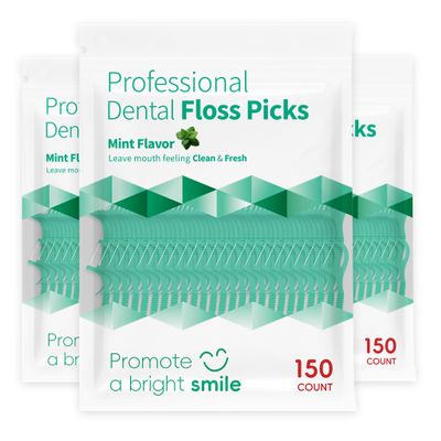450 Count Mint Flavor Dental Floss Picks, Shred-Resistant Floss Stick for Deep Cleaning Tight Teeth, Flavoured Toothpicks for Daily Oral Care, Sealed Bag Moisture-Proof Package(3 Pack of 150 Count)