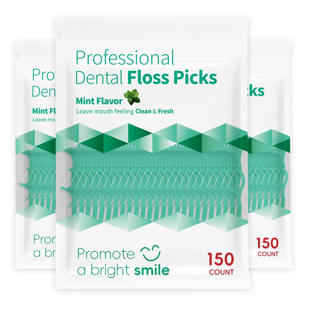 450 Count Mint Flavor Dental Floss Picks, Shred-Resistant Floss Stick for Deep Cleaning Tight Teeth, Flavoured Toothpicks for Daily Oral Care, Sealed Bag Moisture-Proof Package(3 Pack of 150 Count)