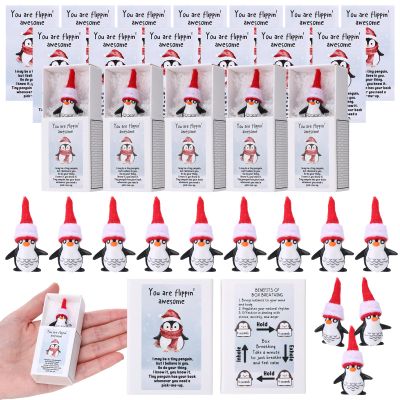 Wonderjune 20 Pcs Christmas Positive Gifts for Coworkers Staff Employee Mini Resin Penguin Figurines Christmas Small Office Gifts for Coworkers Stocking Stuffers Decor White Elephant Exchange