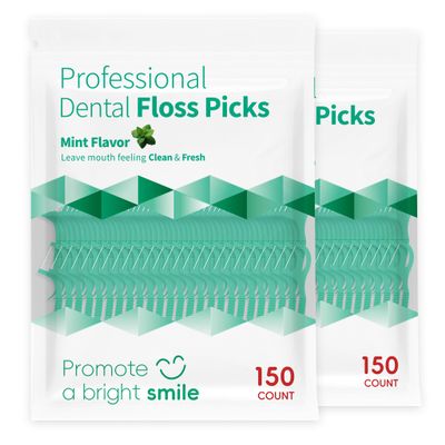 300 Count Mint Flavor Dental Floss Picks, Shred-Resistant Floss Stick for Deep Cleaning Tight Teeth, Flavoured Toothpicks for Daily Oral Care, Sealed Bag Moisture-Proof Package(2 Pack of 150 Count)