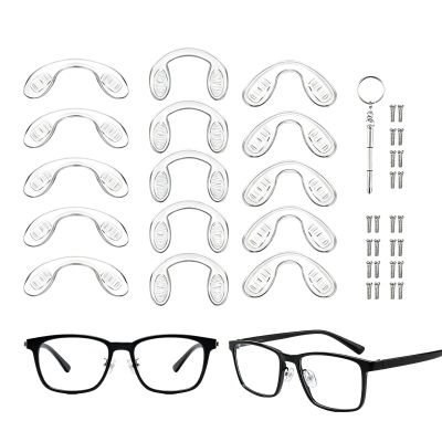 15 Pcs,3 Sizes Screw-in Glasses Nose Pads, U Shaped Eyeglasses Nose Piece Soft Silicone Nose pad for Eye Glasses Sunglass Eyewear, with 30 Screws & 1 Screwdriver