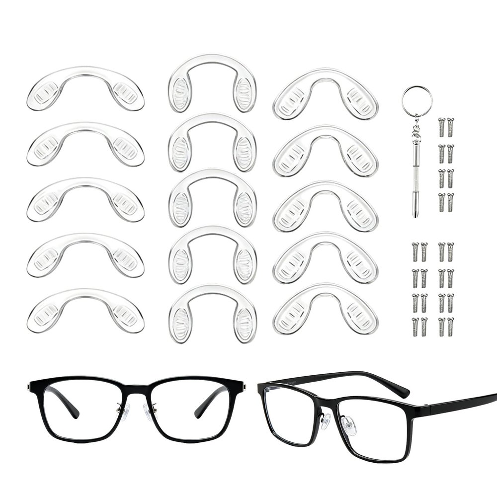 15 Pcs,3 Sizes Screw-in Glasses Nose Pads, U Shaped Eyeglasses Nose Piece Soft Silicone Nose pad for Eye Glasses Sunglass Eyewear, with 30 Screws & 1 Screwdriver