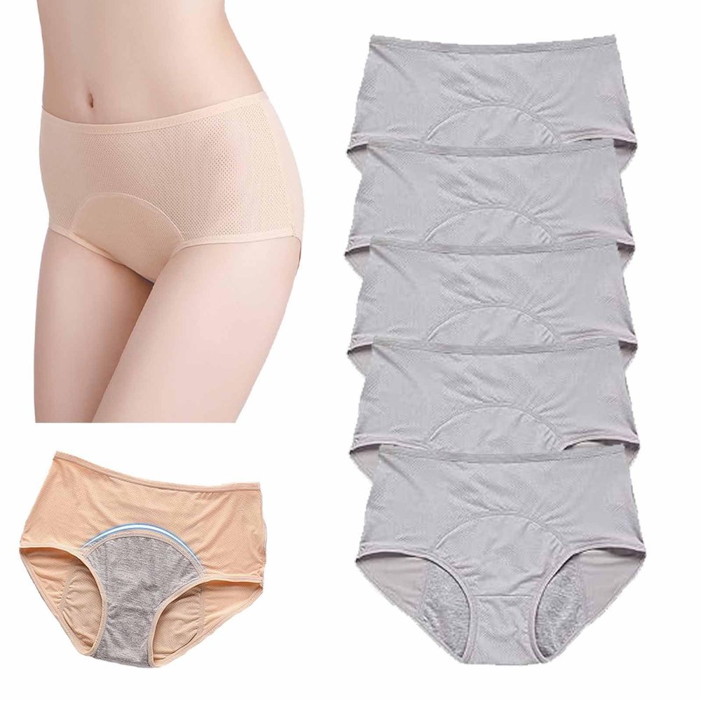 Aosrioylt Ultradries Incontinence Pants, Ultradries Underwear Women, Everdrie Leakproof Ladies Underwear, Reusable High Elasticity Cotton Everdrie Panties for Women over 60(Gray*5,2XL)