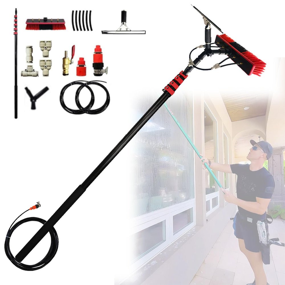 OzcNykt 3.6M-12mTelescopic Brush, Window Cleaning Equipment, Extendable Window Cleaning Pole, for Photovoltaic and Solar Panel Cleaning 5.4M/17FT
