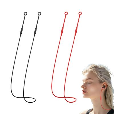 2Pcs Magnetic Silicone Earbud Strap, Anti-Lost Neck Lanyard with Modular Connection Tips, Sports Earphone Cord for Detachable Ear Tips Secure for Gym, Running, Travel (Black+Red,One Size)
