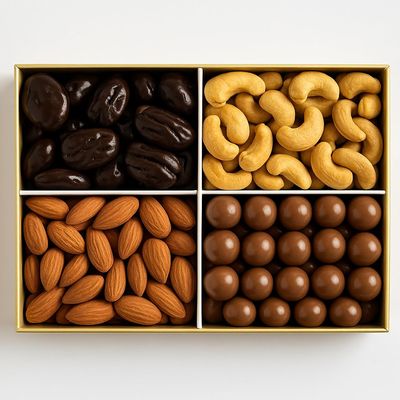Chocolate & Salted Gift Box Luxury Mix of Roasted Salted Cashews & Almonds with Dark Chocolate Pecans & Milk Chocolate Hazelnuts | Premium Sharing Gift