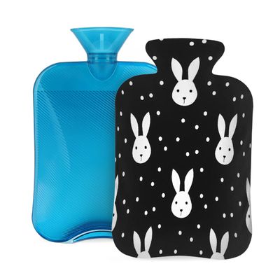 Mexpekil Cute Rabbit Bunny Polka Dots Hot Water Bottle with Cover, 2L PVC Hot Water Bag for Pain Relief, Feet, Back, Warmth