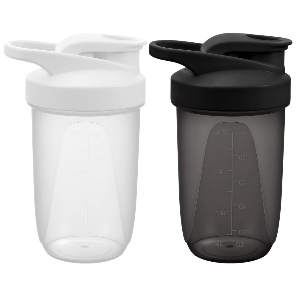 Alaoo Protein Shaker Bottle, 2PCS Shaker Protein Shakes with Metal Stirring Ball, Sports Gym Supplement Protein Shake Bottle for Mixing Protein Shakes and Supplements, 400ml, Black and White