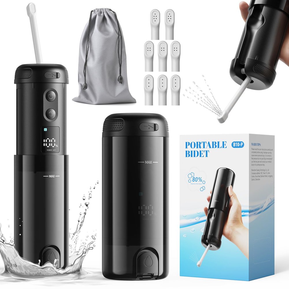 Mingfuxin Portable Electric Bidet Sprayer, 250ml Waterproof Personal Travel Bidet for Women, 2000mAh Rechargeable Electric Toilet Sprayer for Postpartum, Travel & Daily Hygiene (Black, One Size)